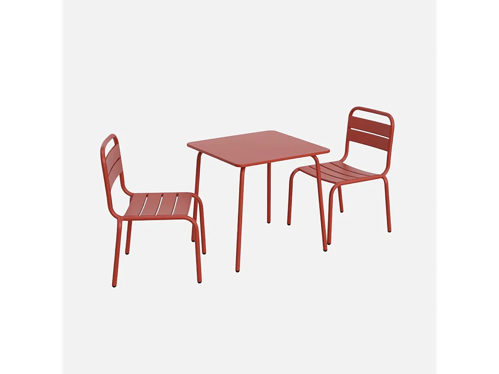 Set tavolino in metallo per bambini e 2 sedie, terracotta