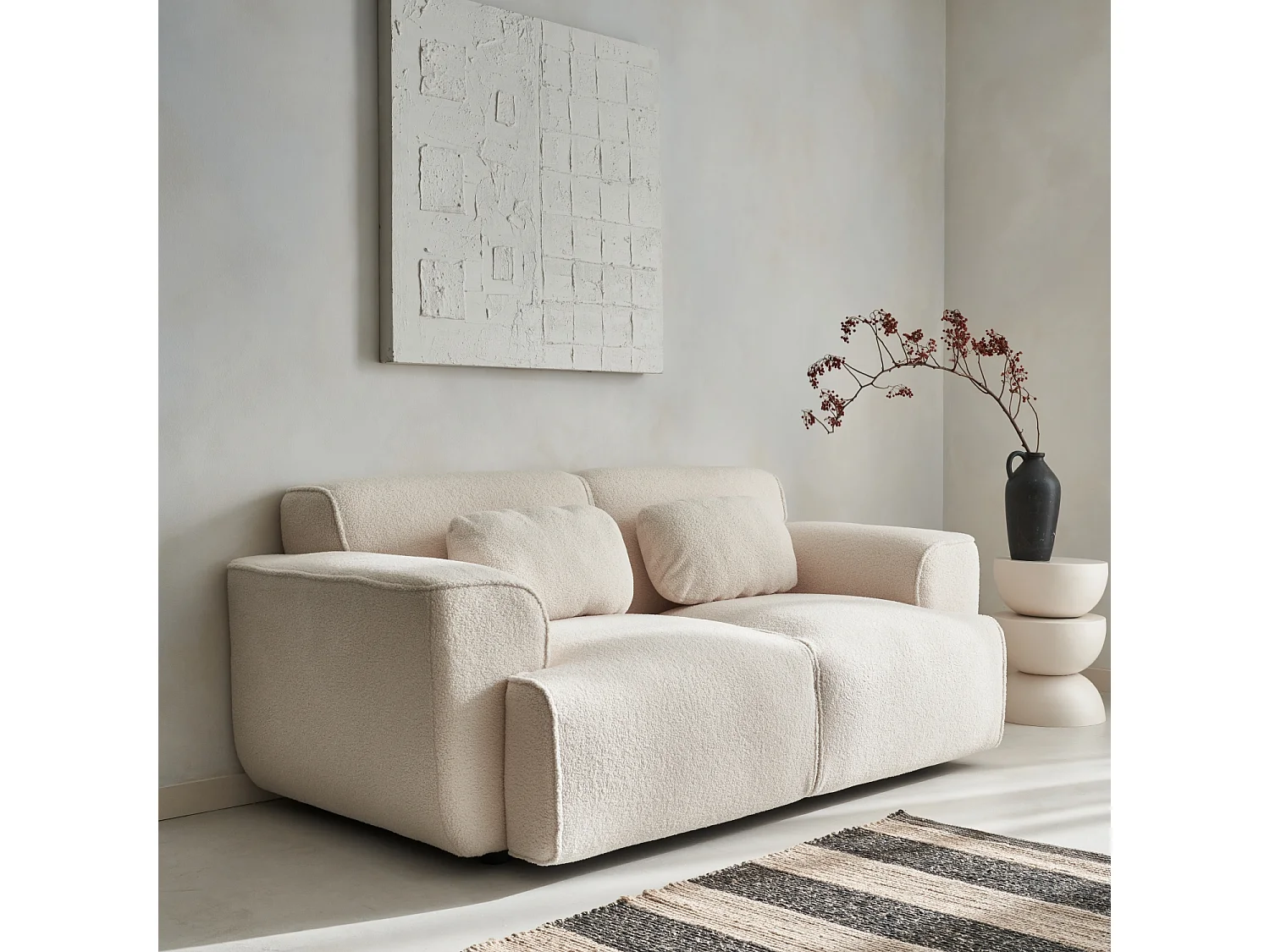 Sofá de 2 plazas en tejido borreguito crema