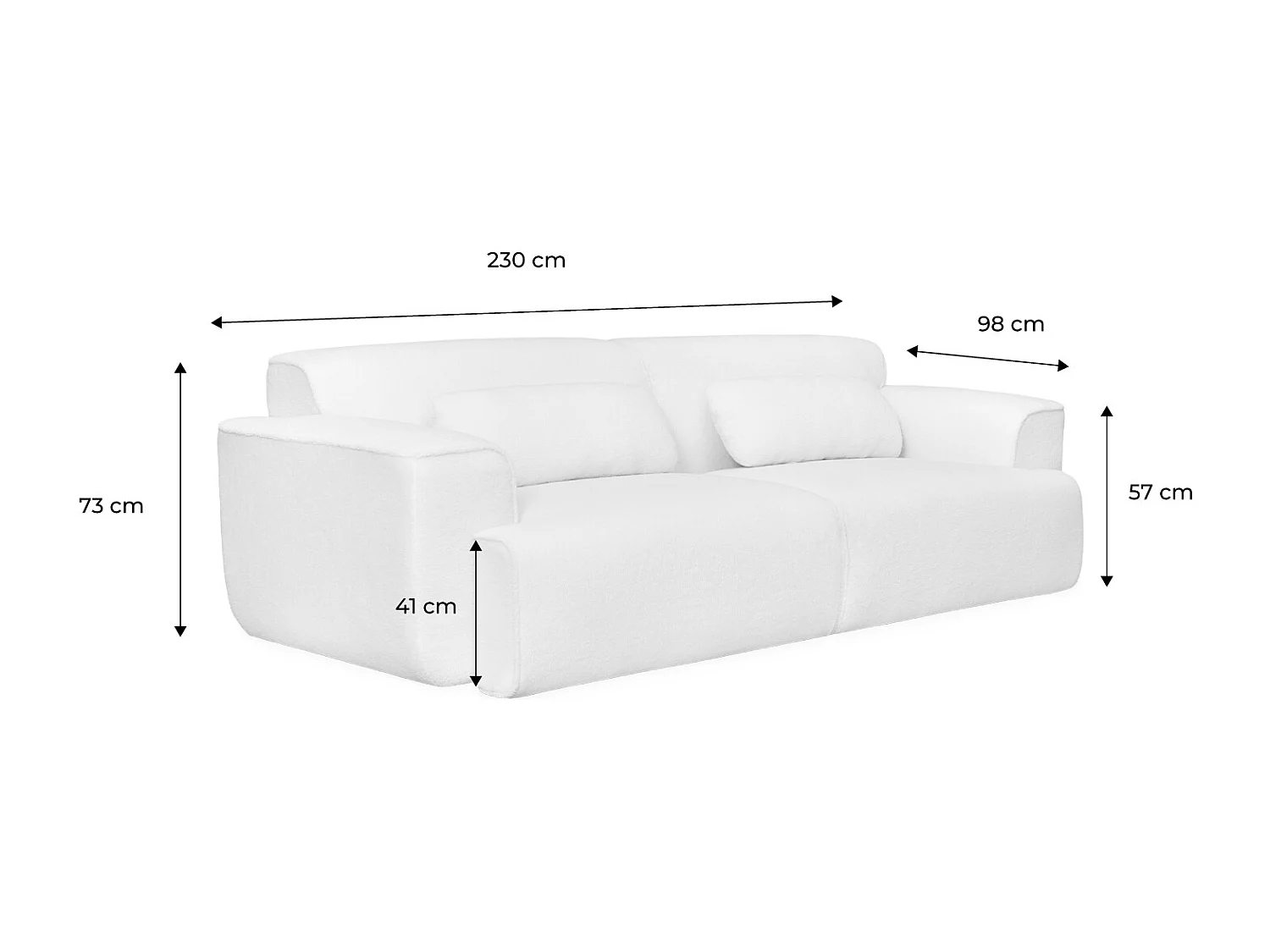 Canapé 3 places. tissu velours côtelé. 2 coussins déhoussables. Wallas  L 230 x P 98 x H 73cm