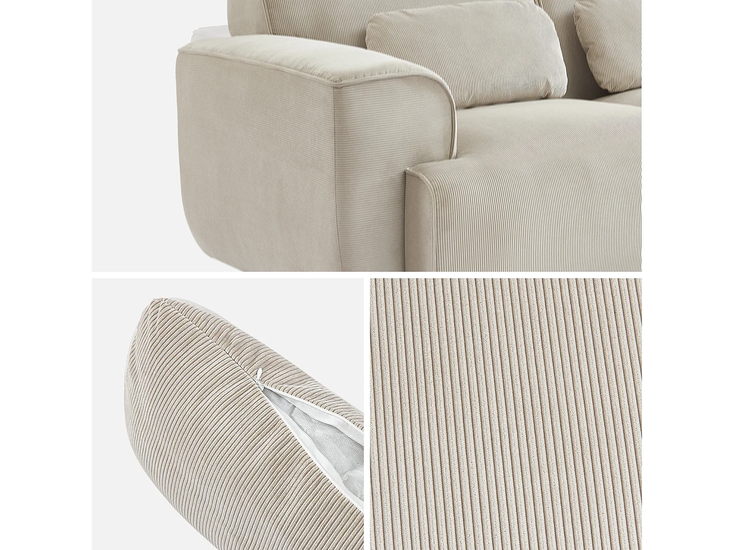 Divano a 2 posti in velluto a coste fino, grigio