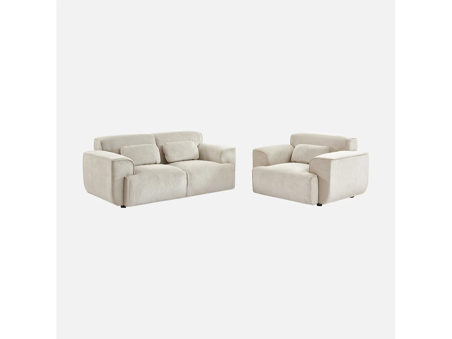 Divano a 2 posti in velluto a coste fino, grigio