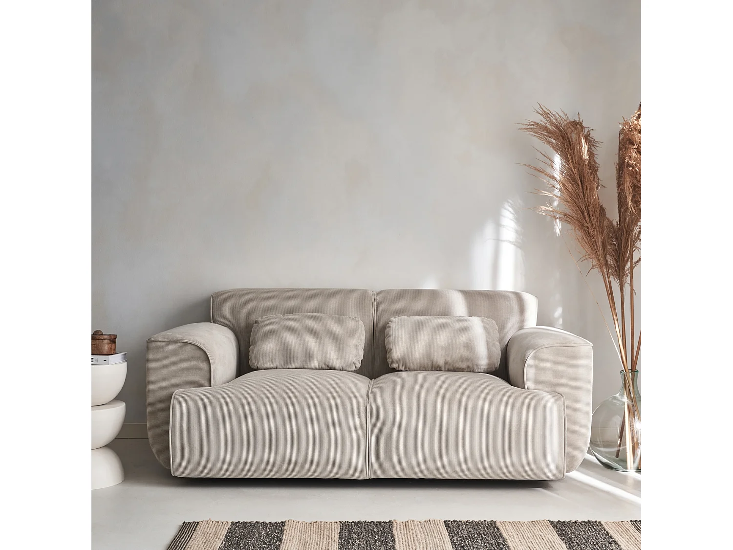 Divano a 2 posti in velluto a coste fino, grigio