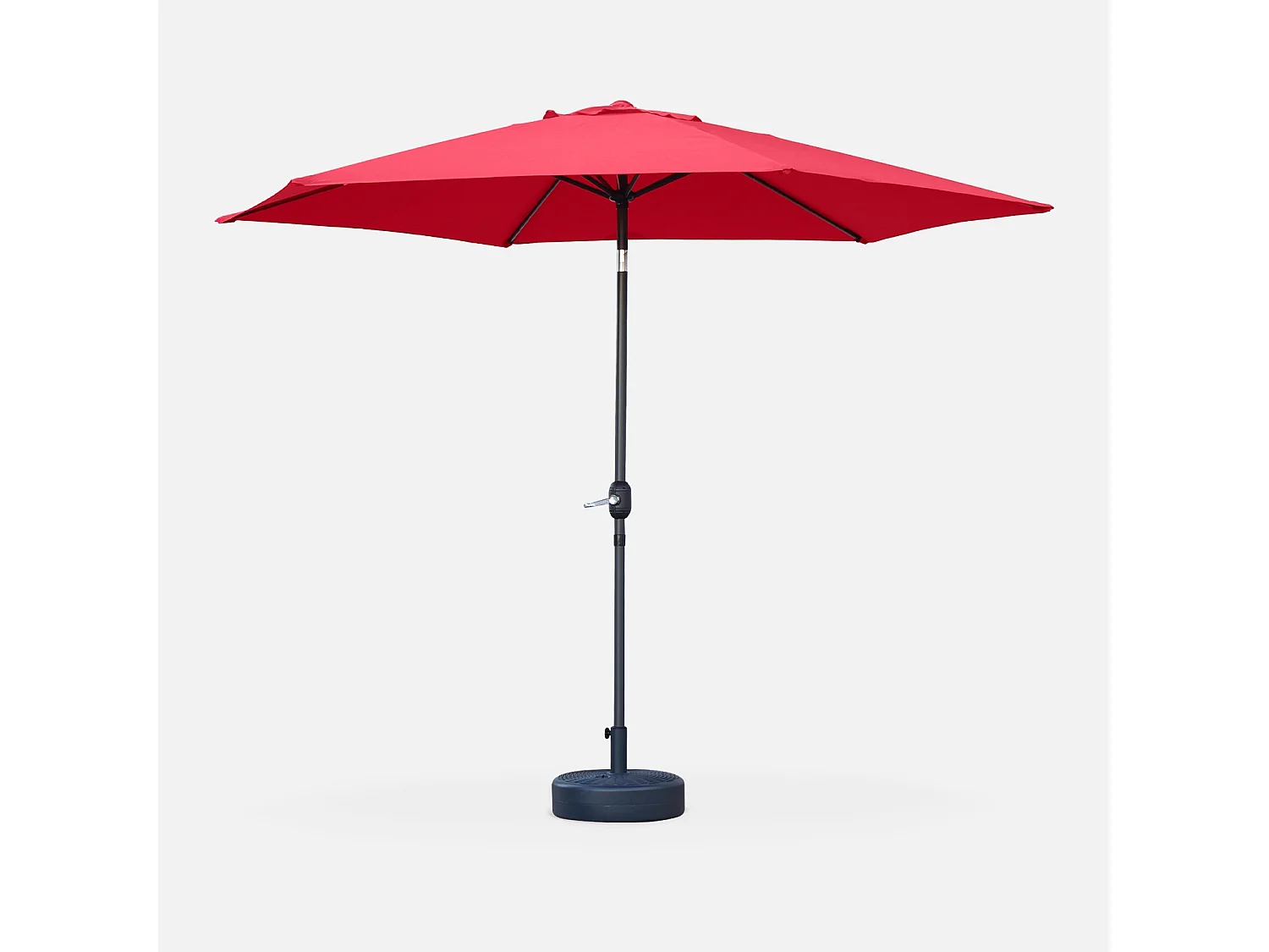 Parasol droit rond Ø300cm - Touquet Rouge - mât central en aluminium orientable et manivelle d'ouverture