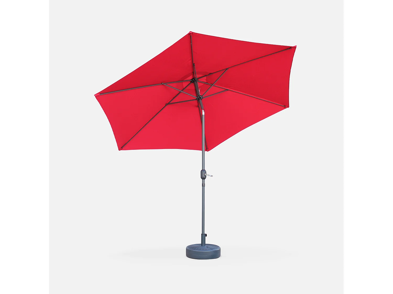 Parasol droit rond Ø300cm - Touquet Rouge - mât central en aluminium orientable et manivelle d'ouverture