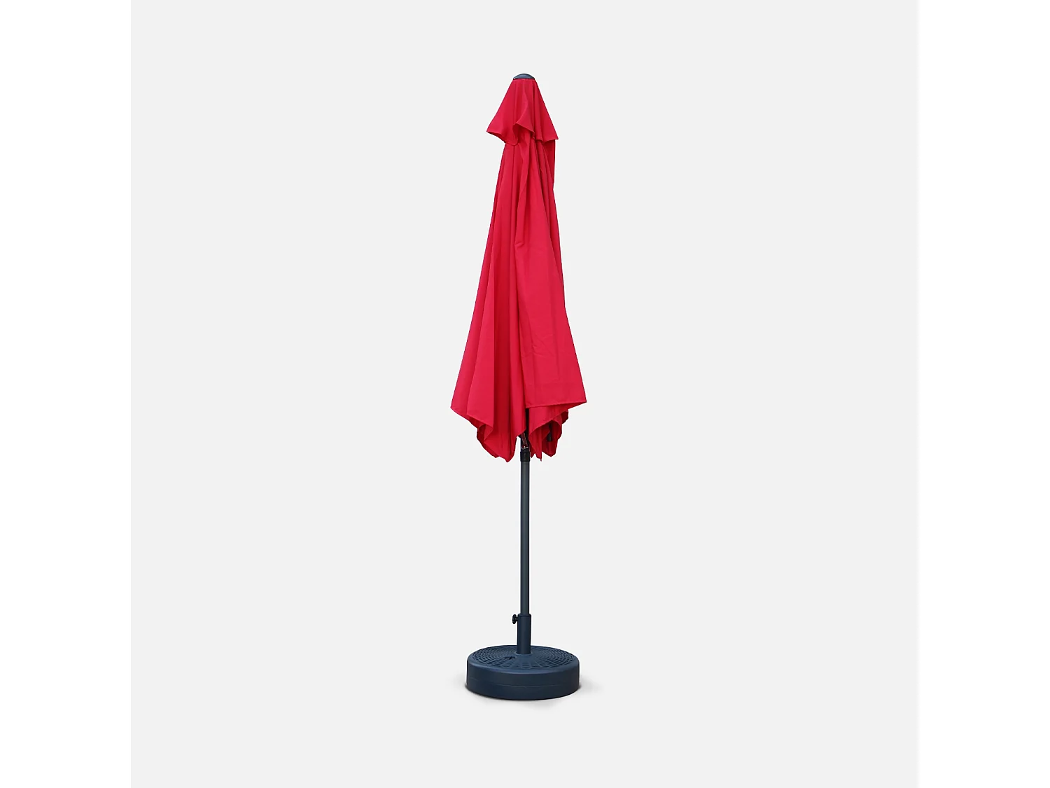 Parasol droit rond Ø300cm - Touquet Rouge - mât central en aluminium orientable et manivelle d'ouverture