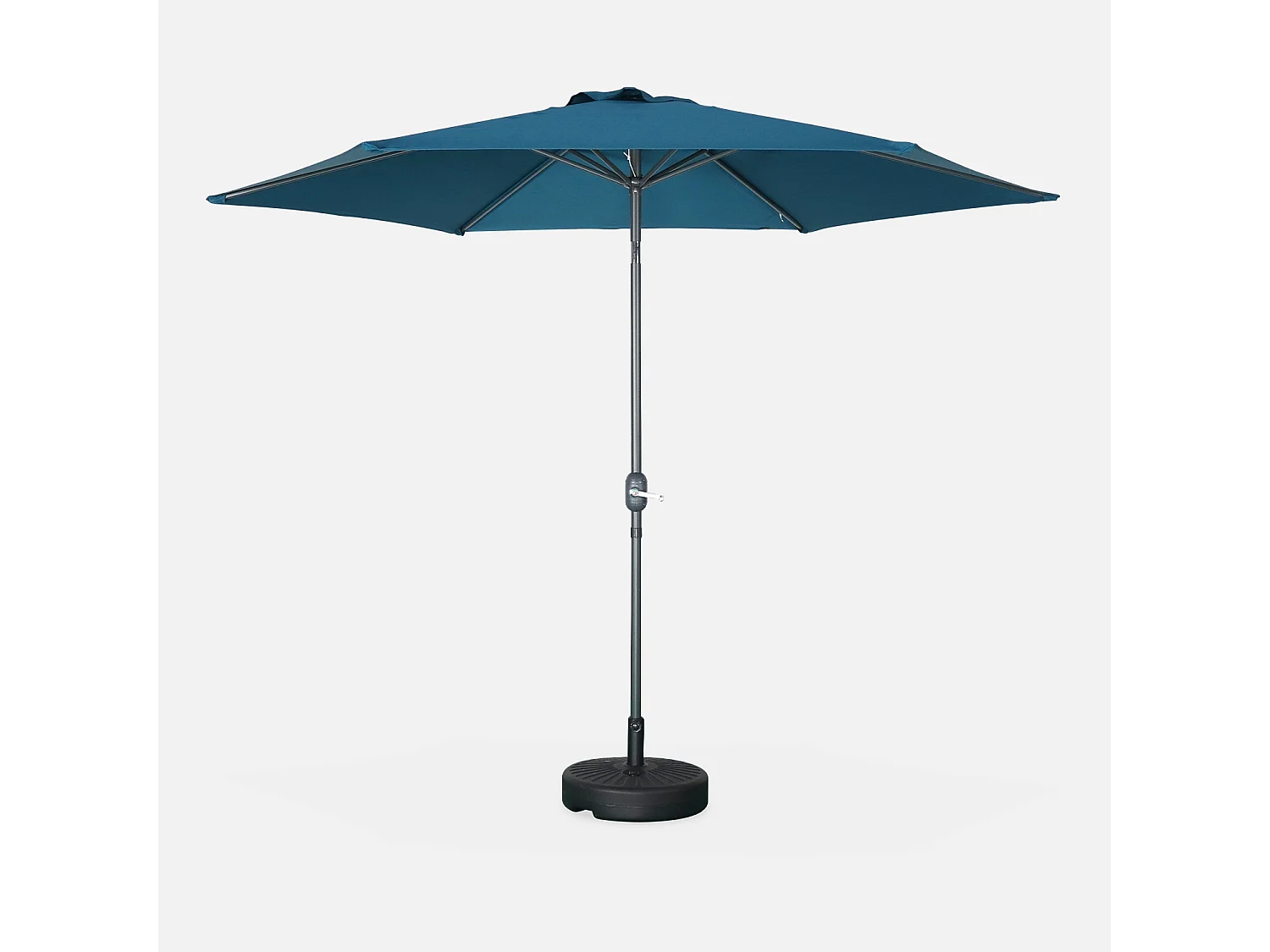 Parasol droit rond Ø300cm - Touquet Bleu canard - mât central en aluminium orientable et manivelle d'ouverture