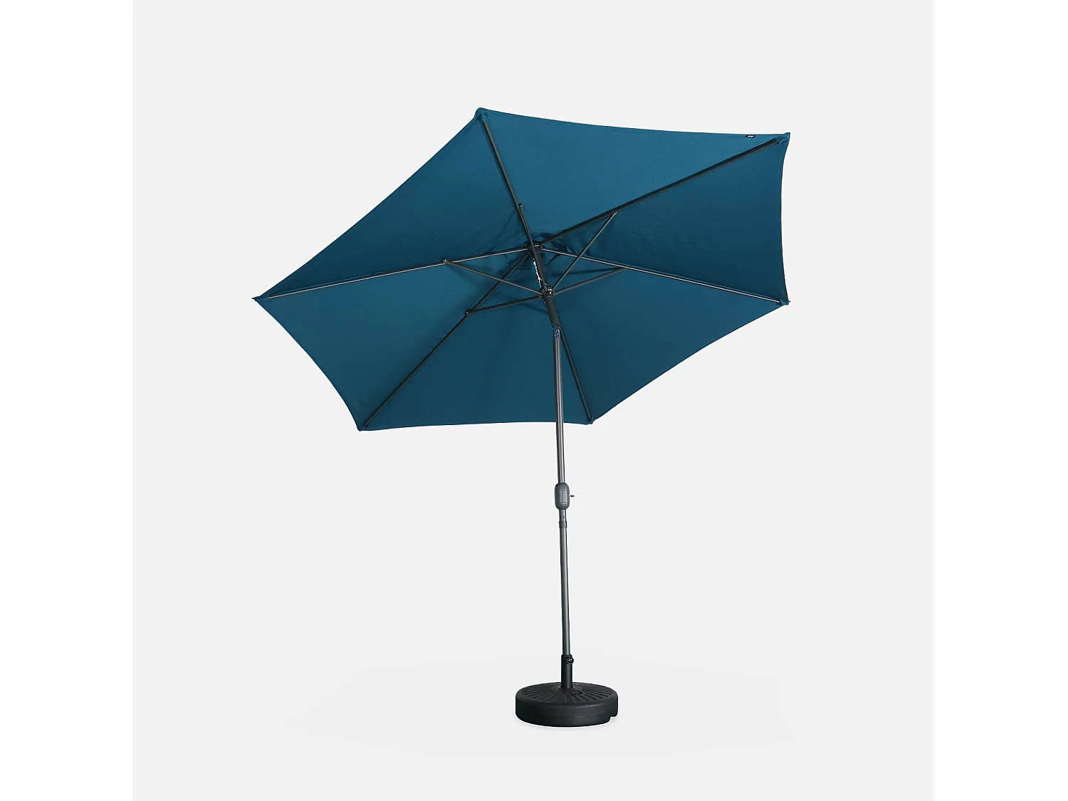 Parasol droit rond Ø300cm - Touquet Bleu canard - mât central en aluminium orientable et manivelle d'ouverture