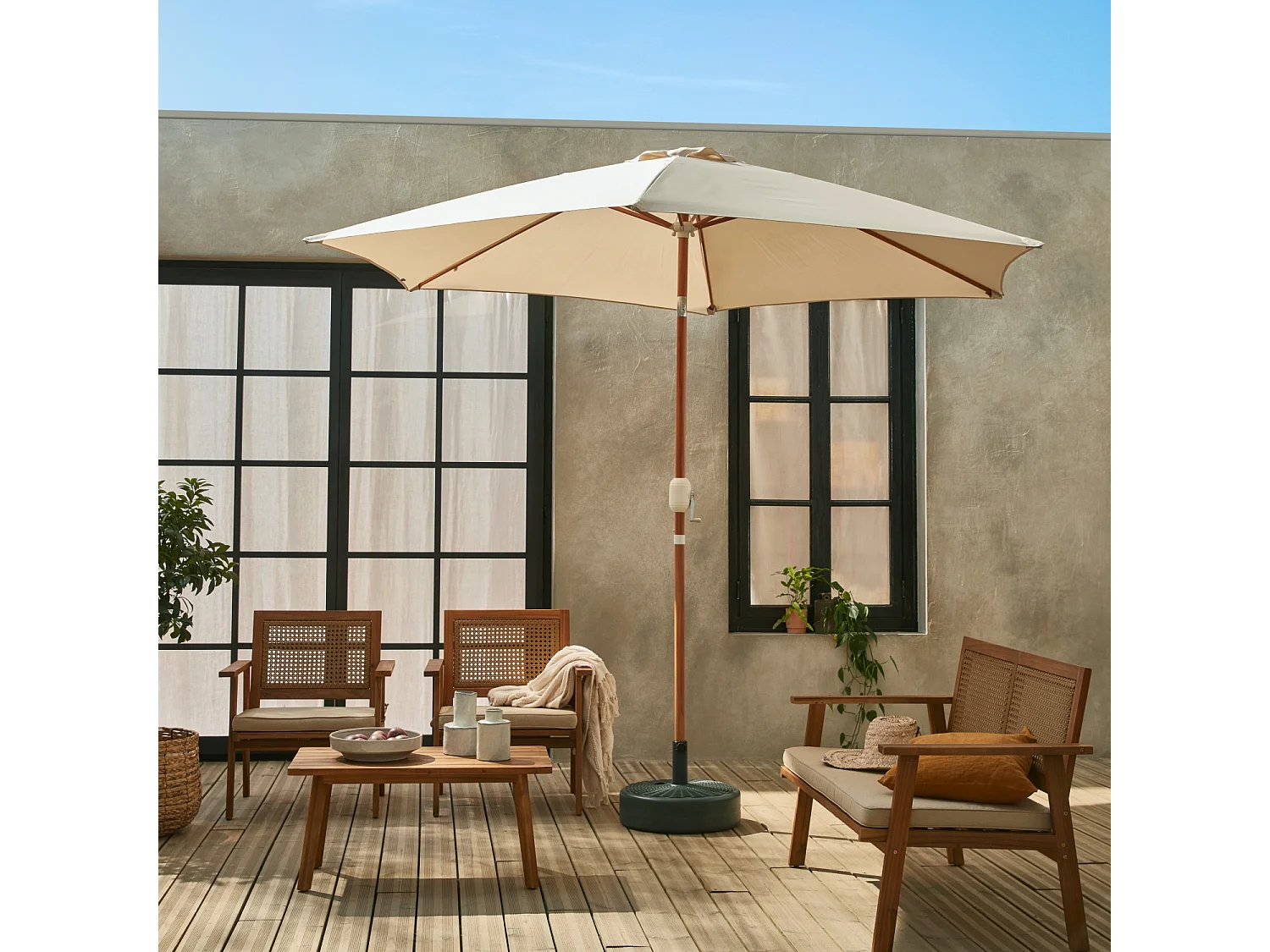 Parasol redondo 3m con mástil central arena