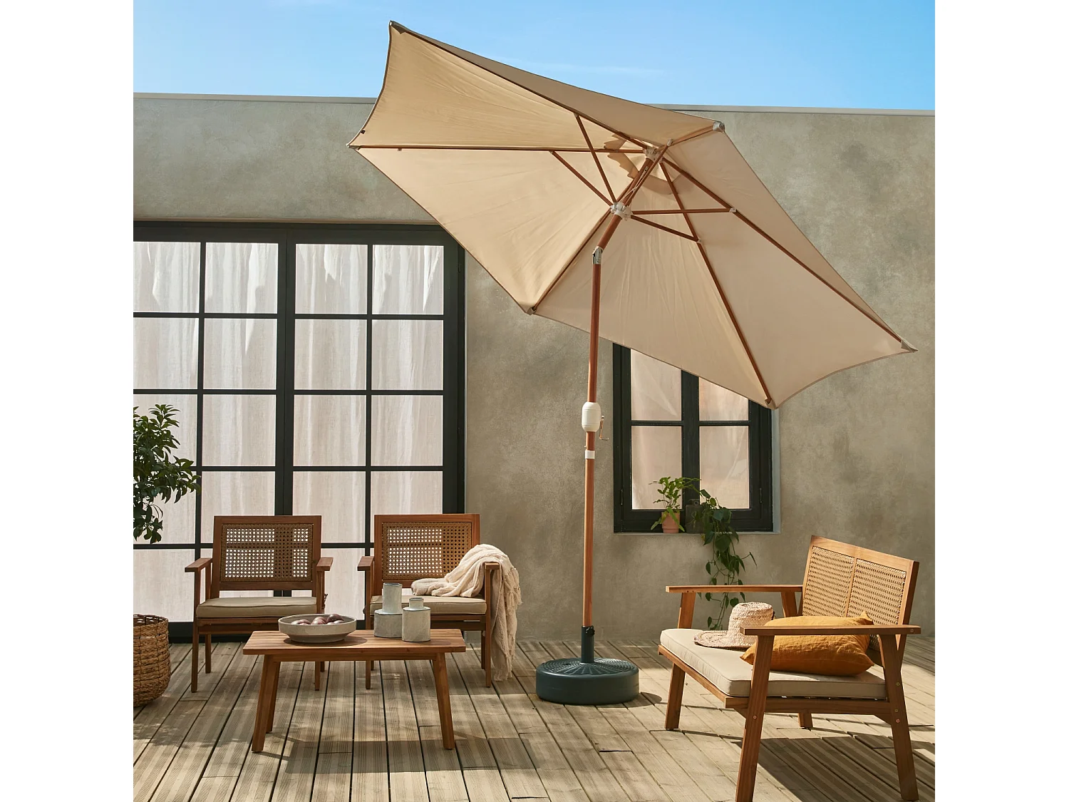 Parasol redondo 3m con mástil central arena