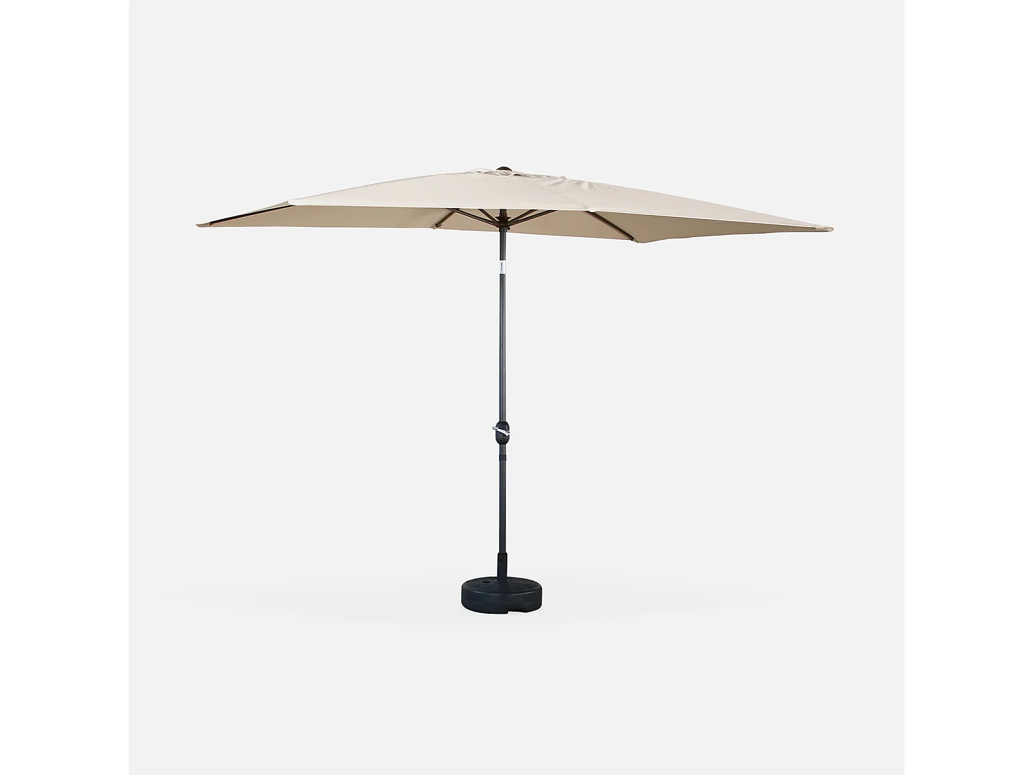 Parasol droit rectangulaire 2x3m - Touquet Sable - mât central en aluminium orientable et manivelle d'ouverture