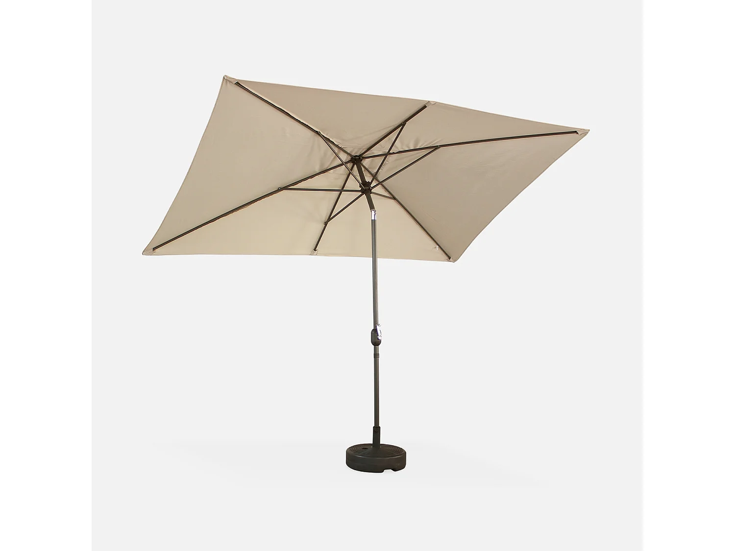 Parasol droit rectangulaire 2x3m - Touquet Sable - mât central en aluminium orientable et manivelle d'ouverture