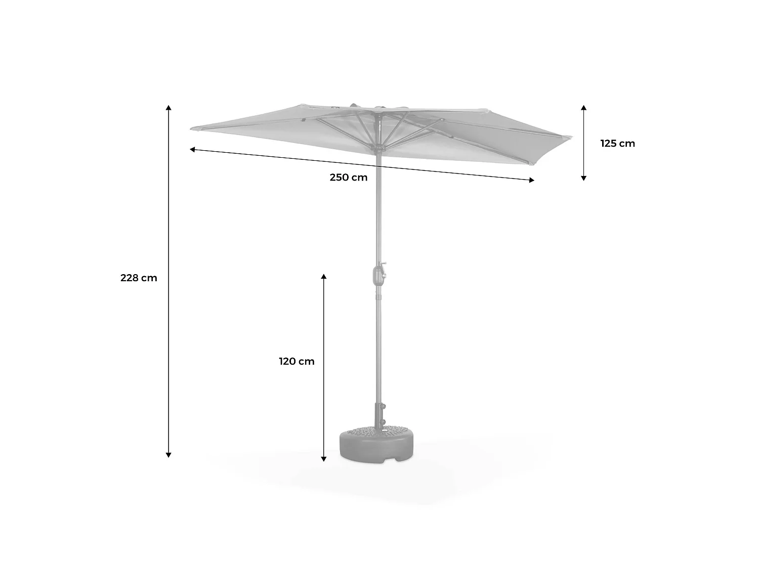 Mezzo ombrellone rotondo, Ø2,5m Grigio - 250x250x228 cm