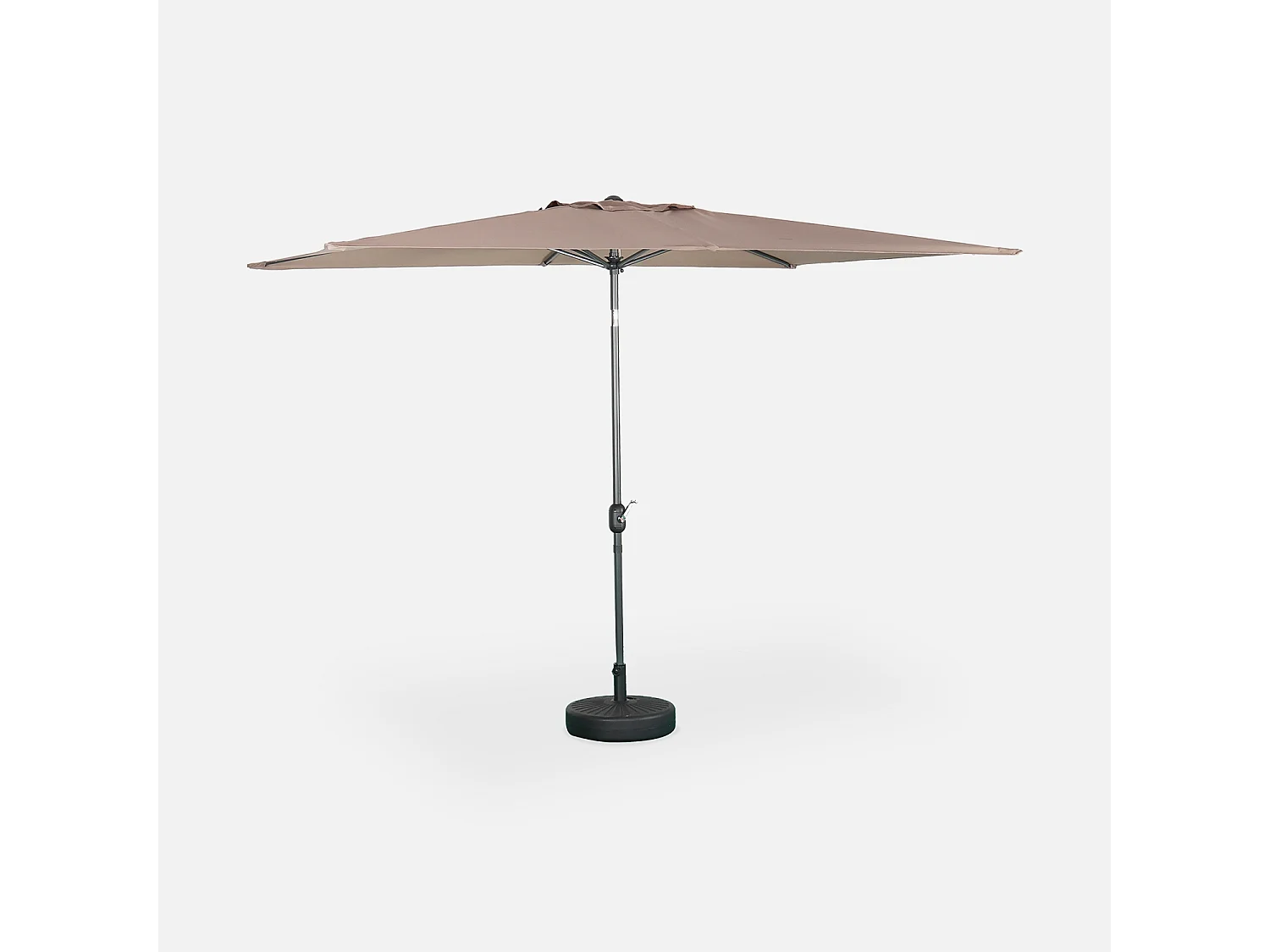 Parasol droit rectangulaire 2x3m - Touquet taupe - mât central en aluminium orientable et manivelle d'ouverture
