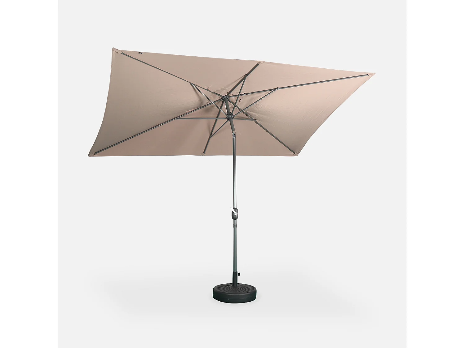 Parasol droit rectangulaire 2x3m - Touquet taupe - mât central en aluminium orientable et manivelle d'ouverture