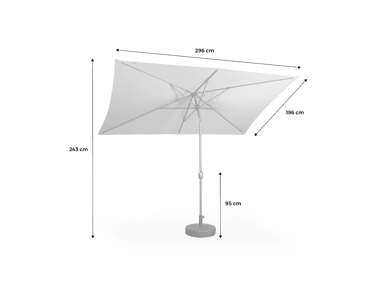 Parasol droit rectangulaire 2x3m - Touquet taupe - mât central en aluminium orientable et manivelle d'ouverture