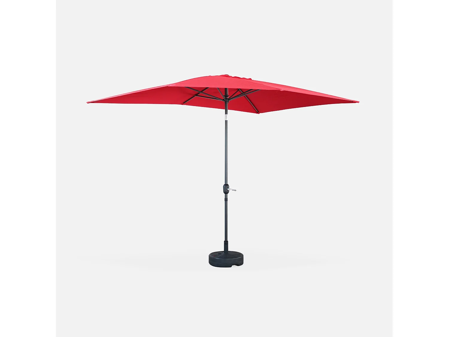 Parasol droit rectangulaire 2x3m - Touquet Rouge - mât central en aluminium orientable et manivelle d'ouverture
