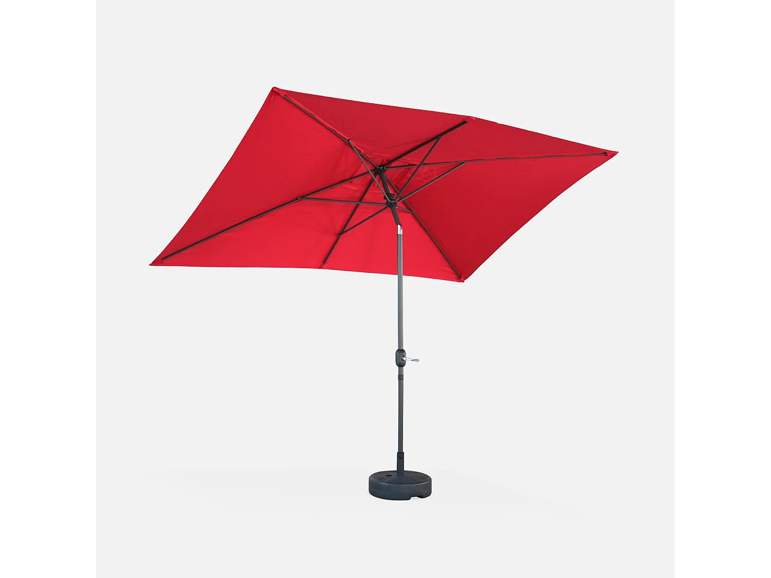 Parasol droit rectangulaire 2x3m - Touquet Rouge - mât central en aluminium orientable et manivelle d'ouverture