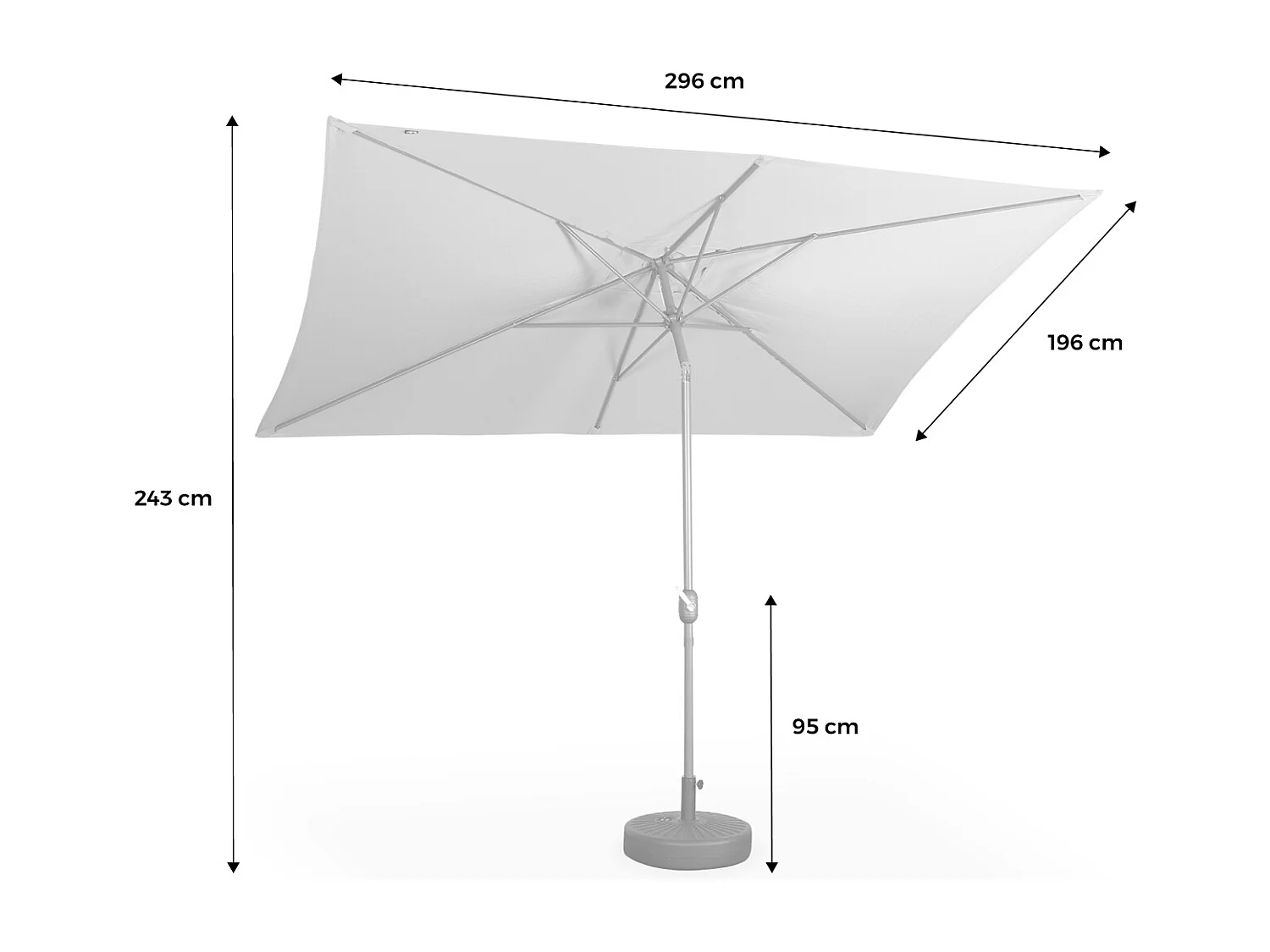 Parasol droit rectangulaire 2x3m - Touquet Rouge - mât central en aluminium orientable et manivelle d'ouverture