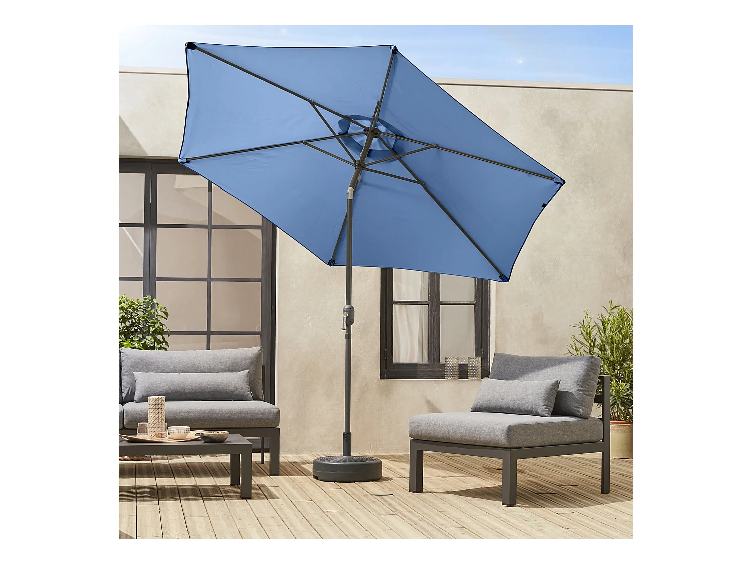 Ombrellone palo centrale  rotondo 300cm  in legno, blu