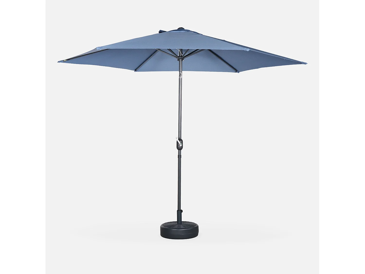 Parasol droit rond Ø300cm - Touquet Bleu grisé - mât central en aluminium orientable et manivelle d'ouverture