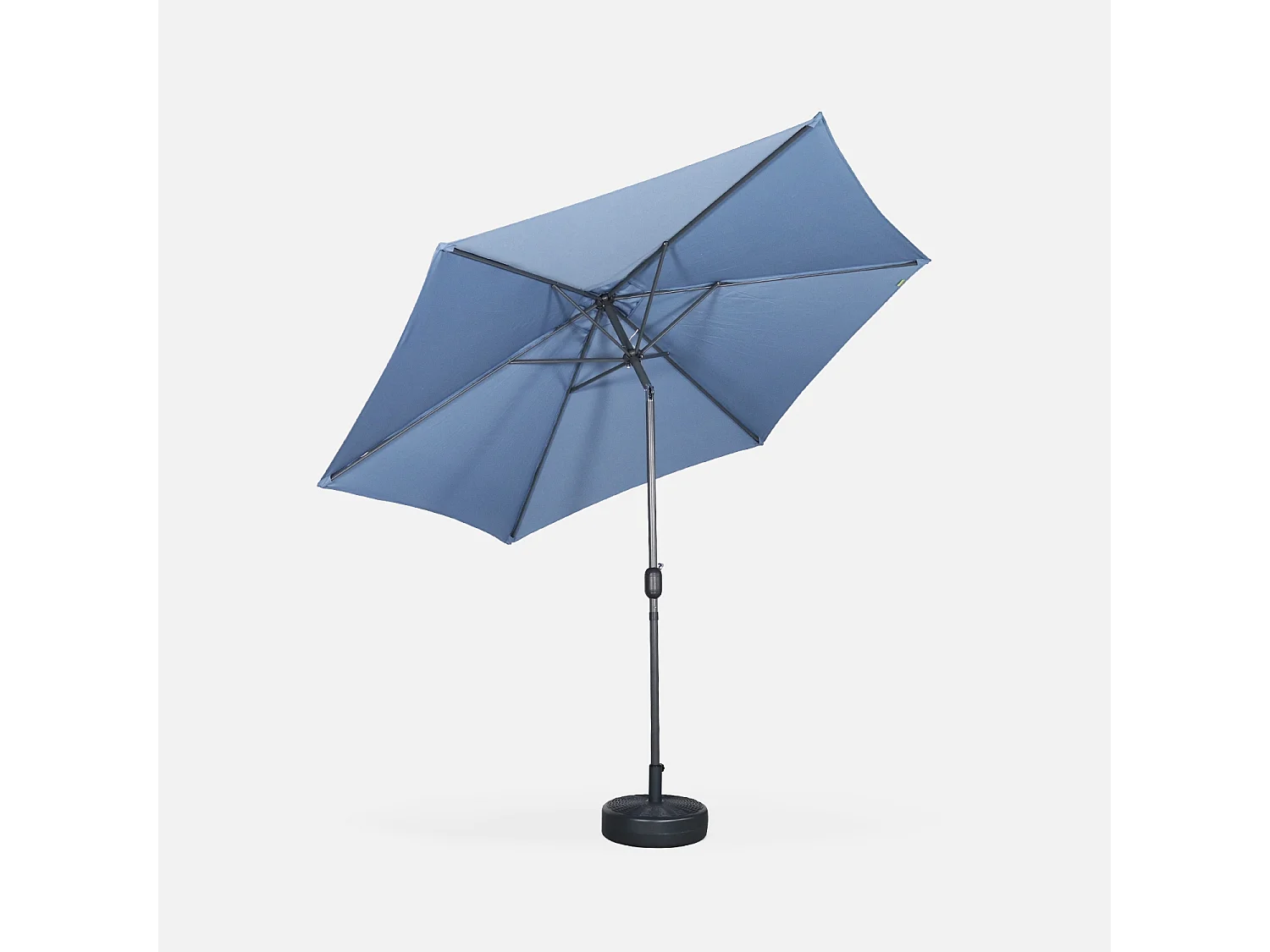 Parasol droit rond Ø300cm - Touquet Bleu grisé - mât central en aluminium orientable et manivelle d'ouverture
