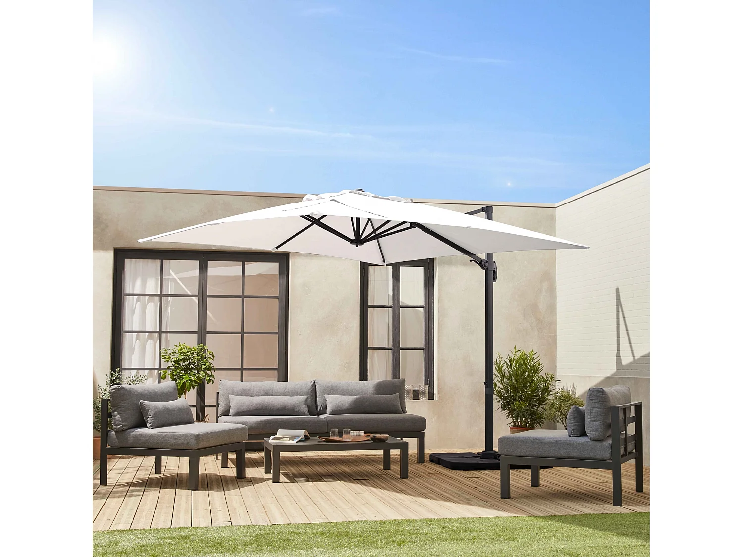 Ombrellone rettangolare decentrato in alluminio 3x3m, ecrù