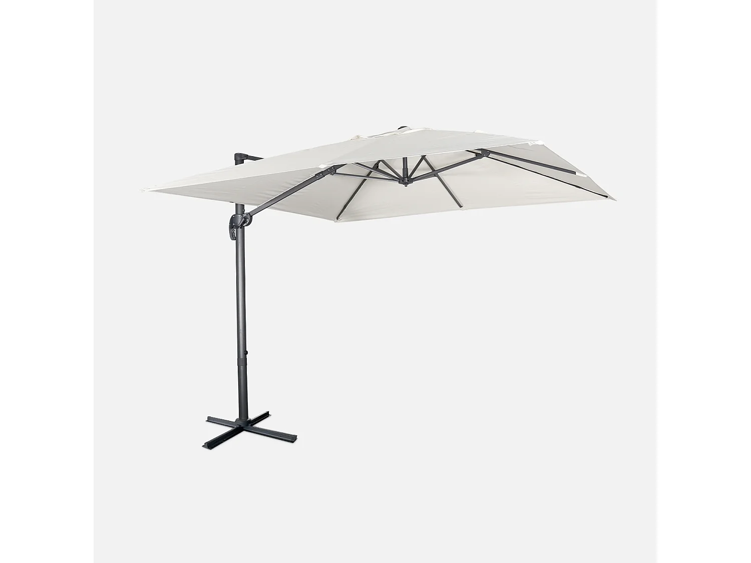 Parasol déporté carré 3x3m haut de gamme - Falgos - ecru- Parasol excentré inclinable. rabattable et rotatif à 360°.