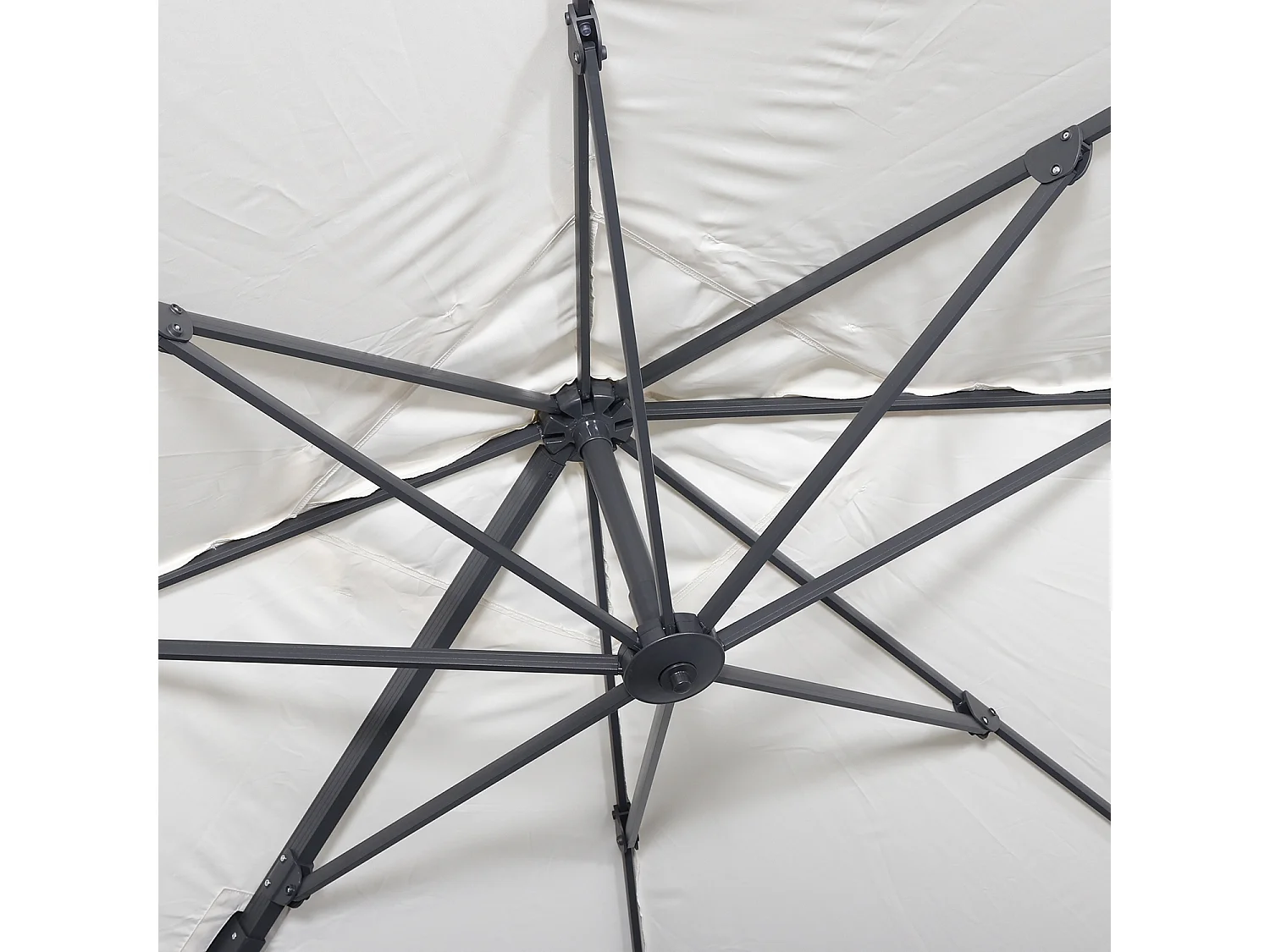 Parasol déporté carré 3x3m haut de gamme - Falgos - ecru- Parasol excentré inclinable. rabattable et rotatif à 360°.