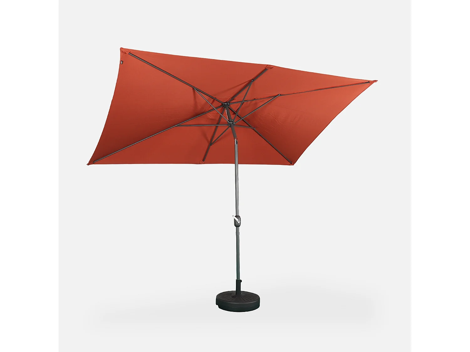 Parasol droit rectangulaire 2x3m - Touquet terracotta - mât central en aluminium orientable et manivelle d'ouverture