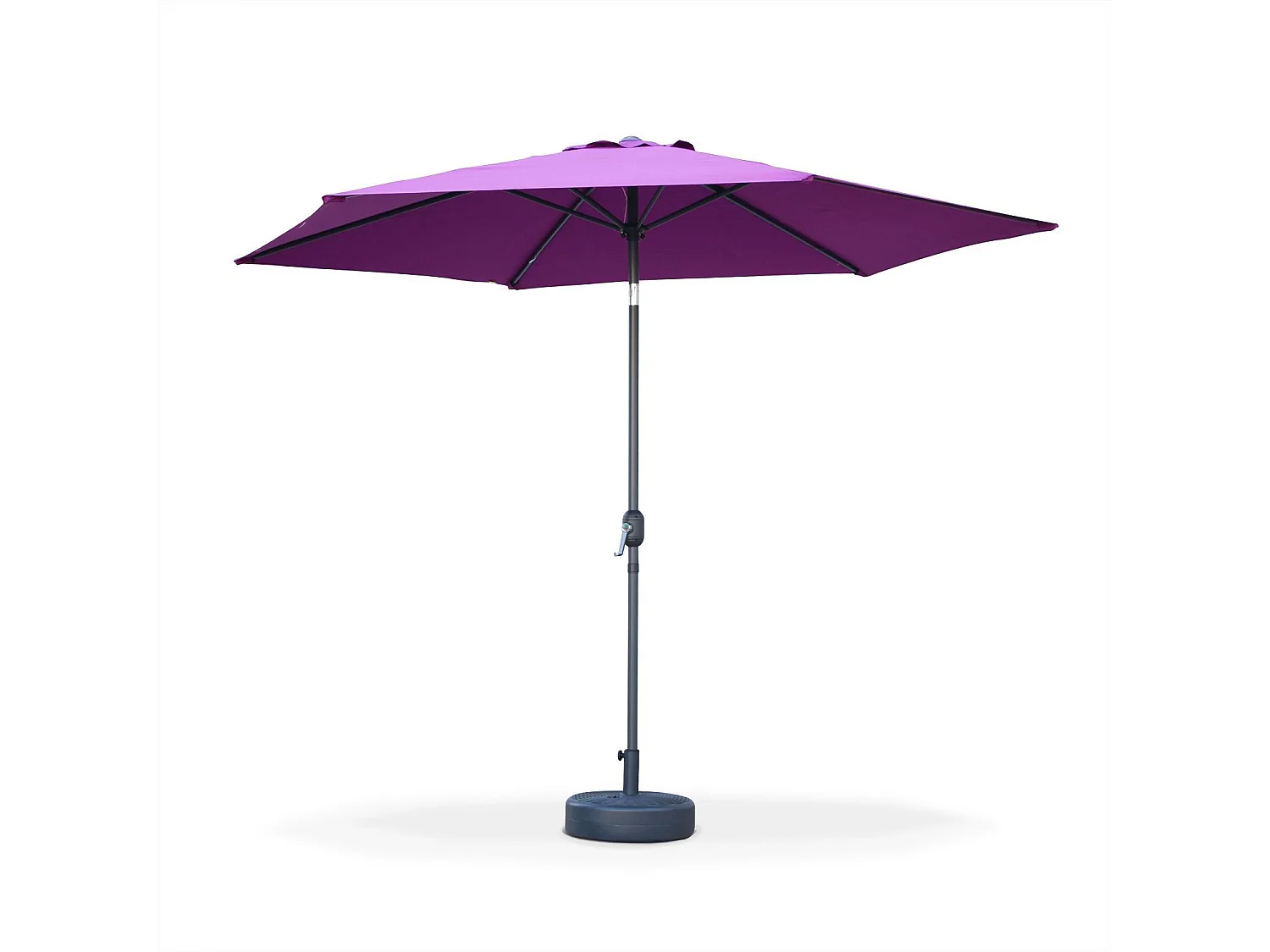 Parasol droit rond Ø300cm - Touquet Prune - mât central en aluminium orientable et manivelle d'ouverture