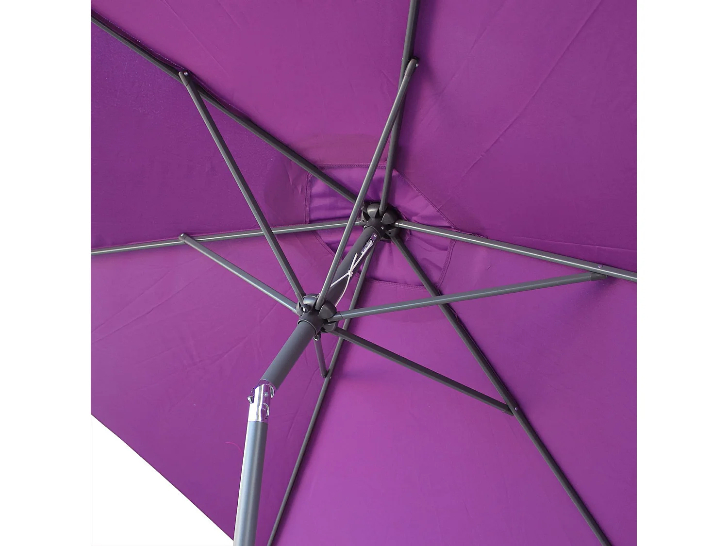 Parasol droit rond Ø300cm - Touquet Prune - mât central en aluminium orientable et manivelle d'ouverture
