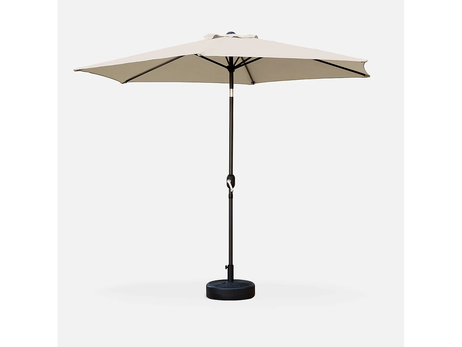 Parasol droit rond Ø300cm - Touquet Sable - mât central en aluminium orientable et manivelle d'ouverture