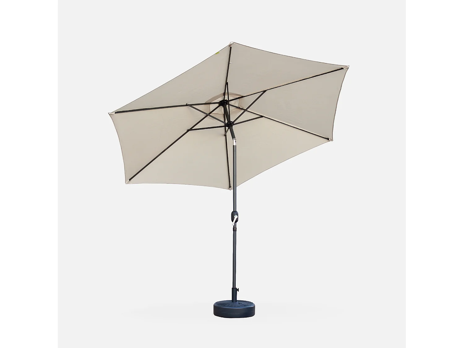 Parasol droit rond Ø300cm - Touquet Sable - mât central en aluminium orientable et manivelle d'ouverture
