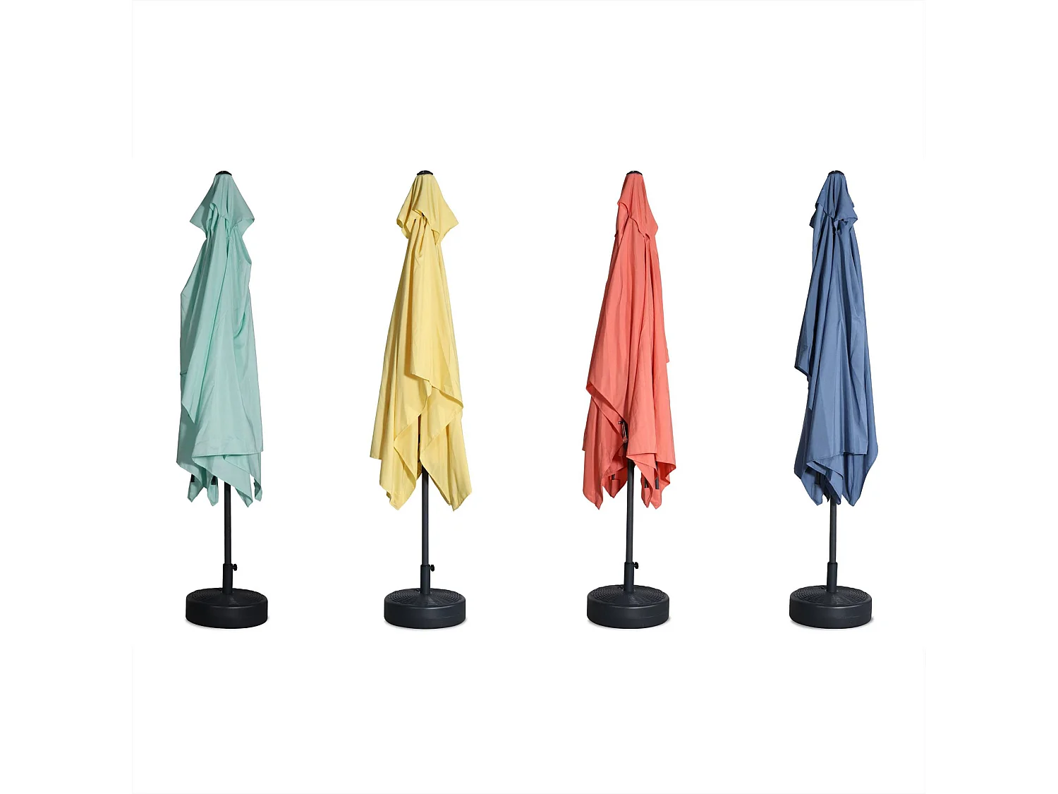 Parasol droit rectangulaire 2x3m - Touquet bleu grisé - mât central en aluminium orientable et manivelle d'ouverture