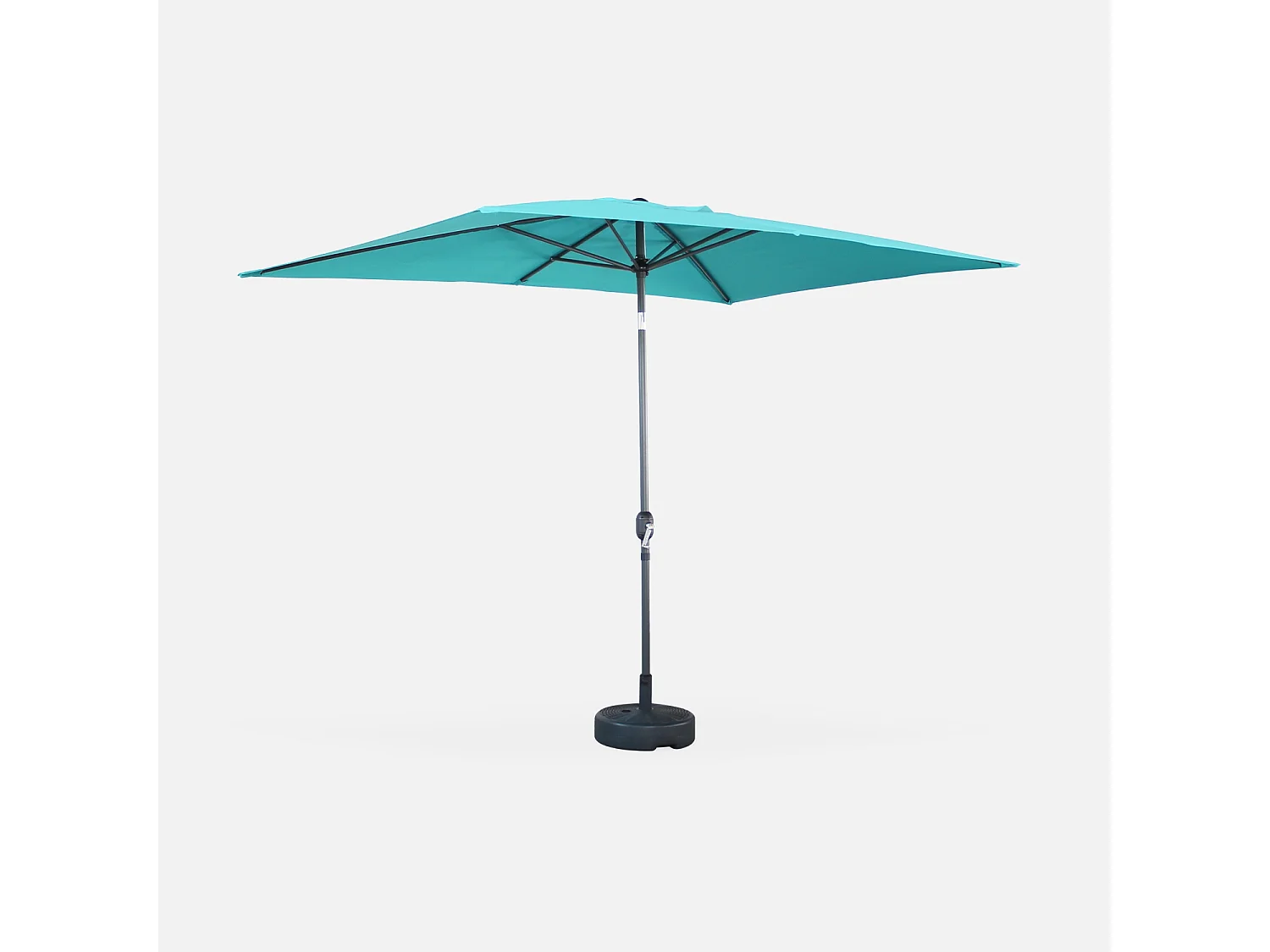 Parasol droit rectangulaire 2x3m - Touquet Turquoise - mât central en aluminium orientable et manivelle d'ouverture