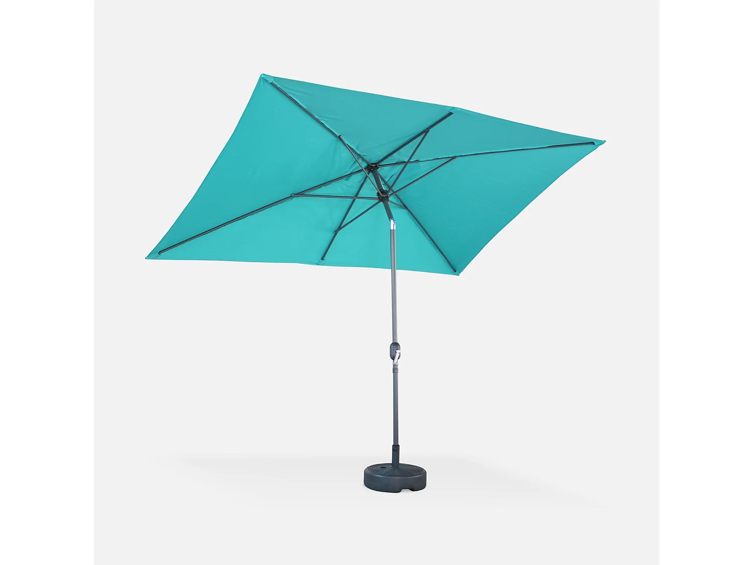 Parasol droit rectangulaire 2x3m - Touquet Turquoise - mât central en aluminium orientable et manivelle d'ouverture