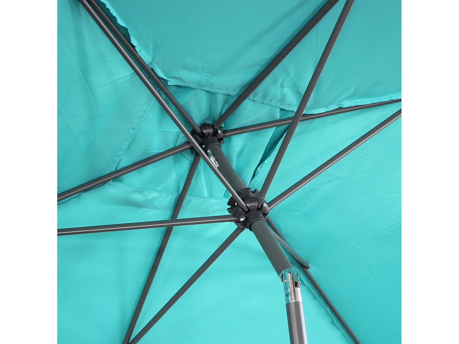 Parasol droit rectangulaire 2x3m - Touquet Turquoise - mât central en aluminium orientable et manivelle d'ouverture
