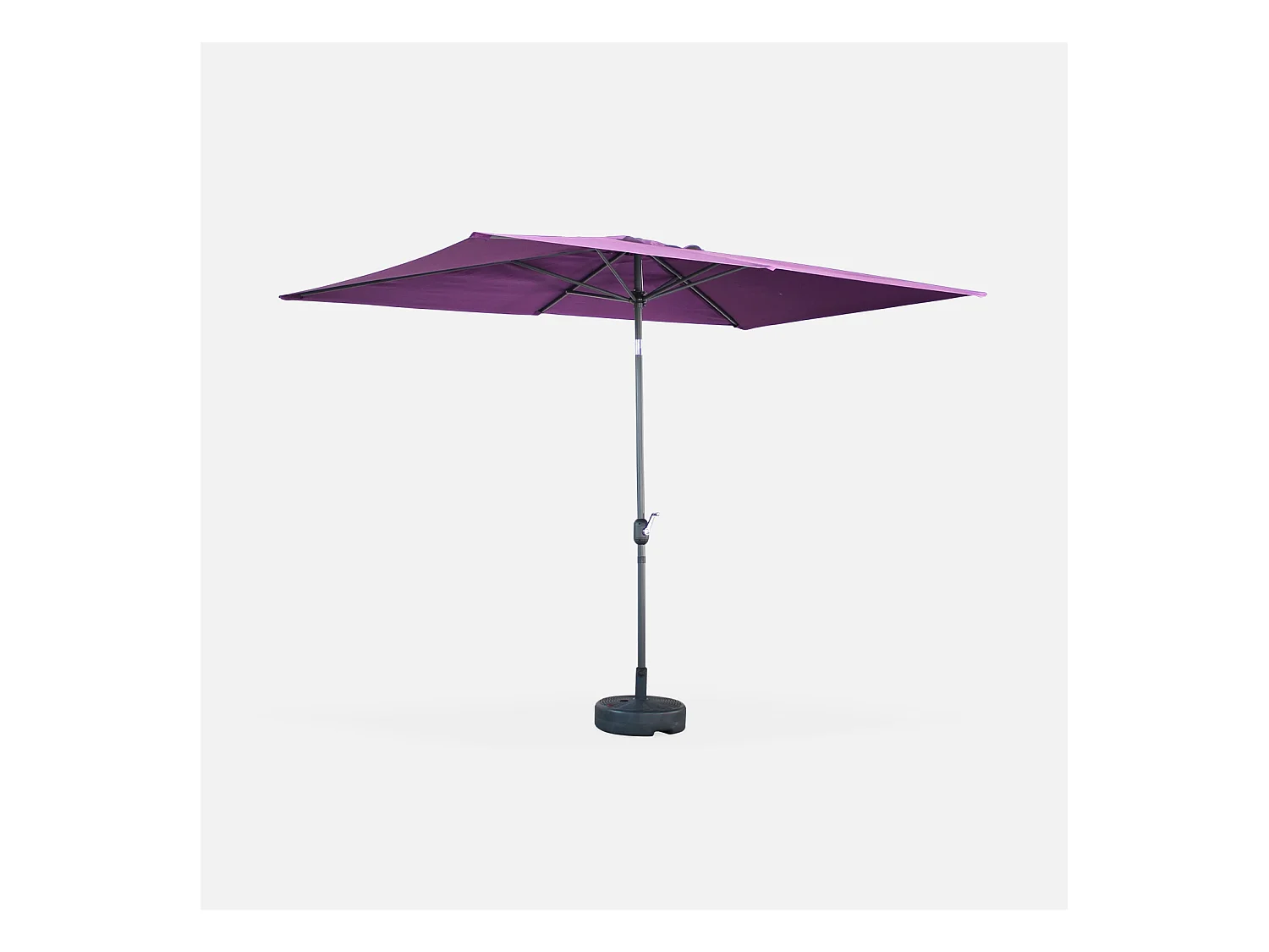 Parasol droit rectangulaire 2x3m - Touquet Prune - mât central en aluminium orientable et manivelle d'ouverture