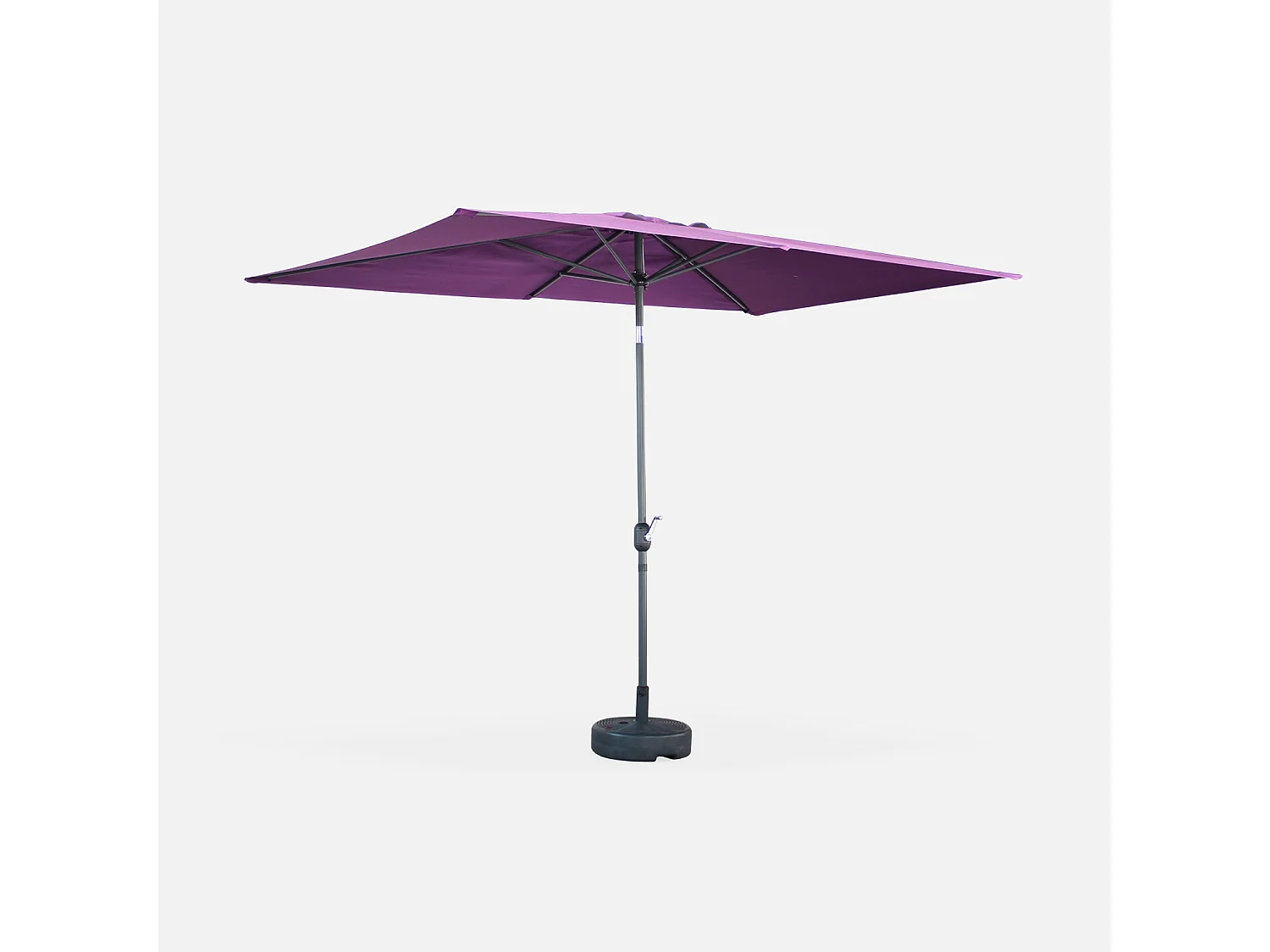 Parasol droit rectangulaire 2x3m - Touquet Prune - mât central en aluminium orientable et manivelle d'ouverture