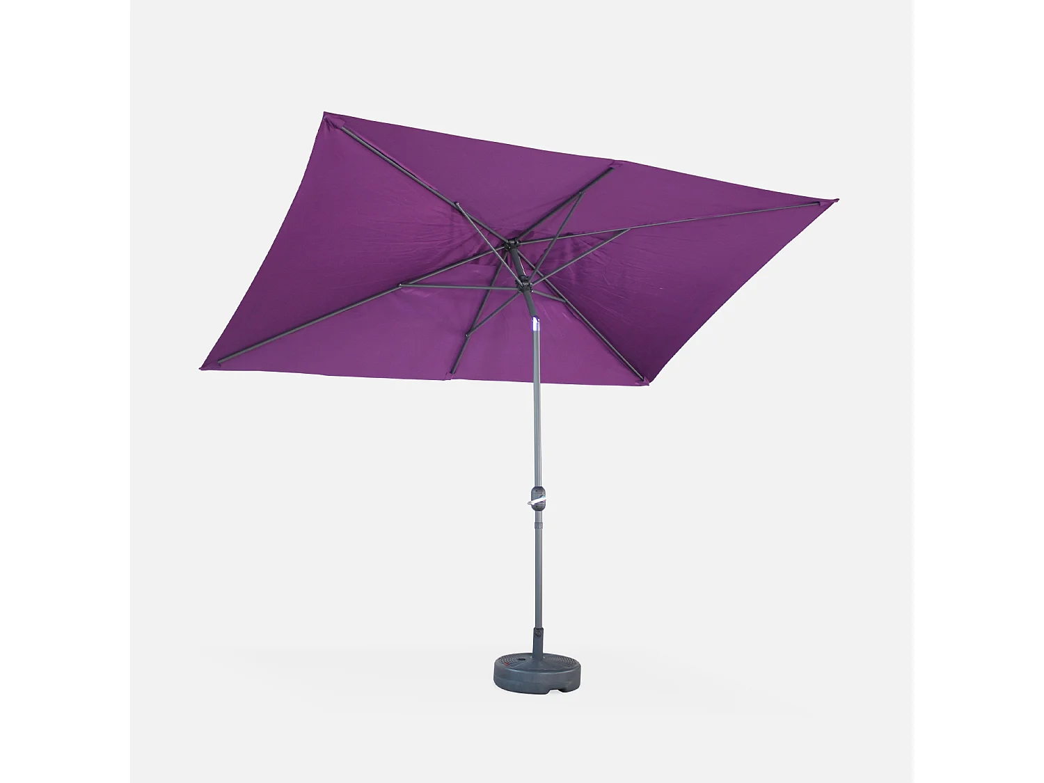 Parasol droit rectangulaire 2x3m - Touquet Prune - mât central en aluminium orientable et manivelle d'ouverture