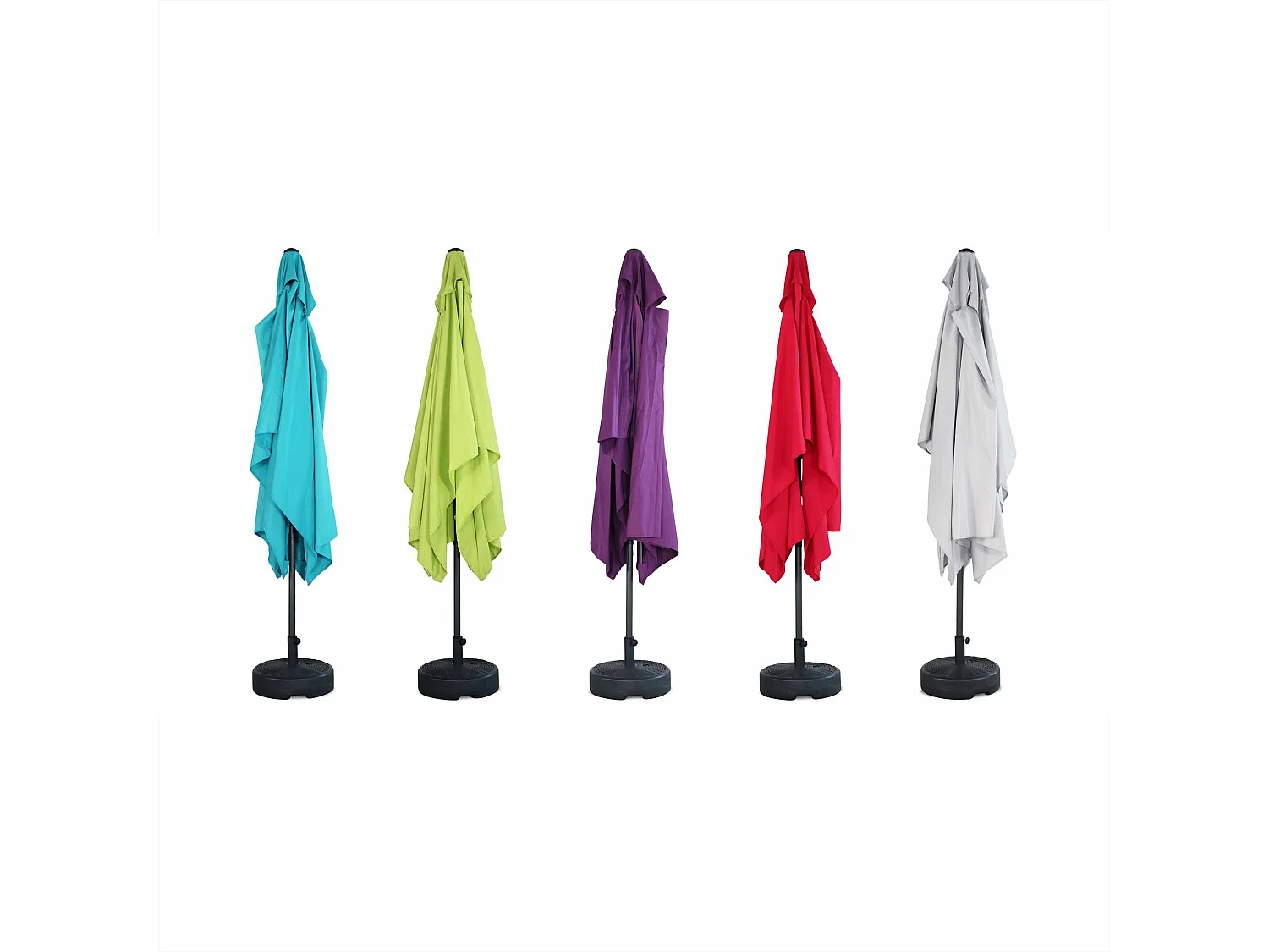 Parasol droit rectangulaire 2x3m - Touquet Prune - mât central en aluminium orientable et manivelle d'ouverture