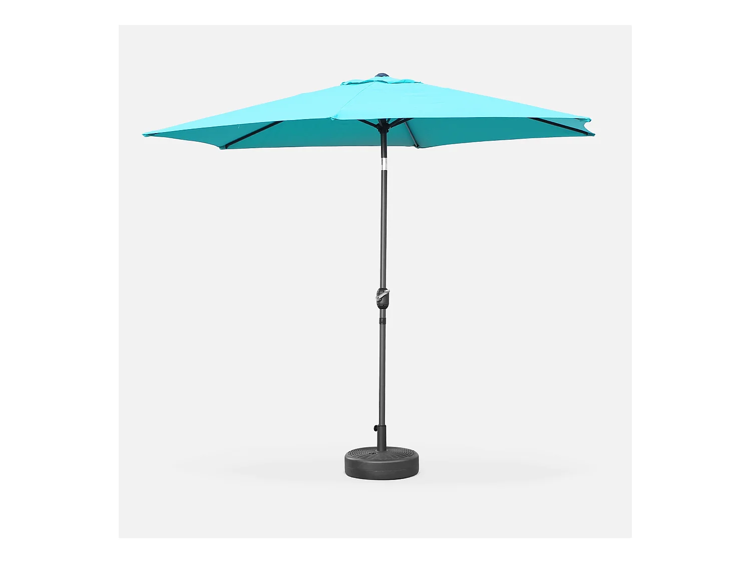 Parasol droit rond Ø300cm - Touquet Turquoise - mât central en aluminium orientable et manivelle d'ouverture