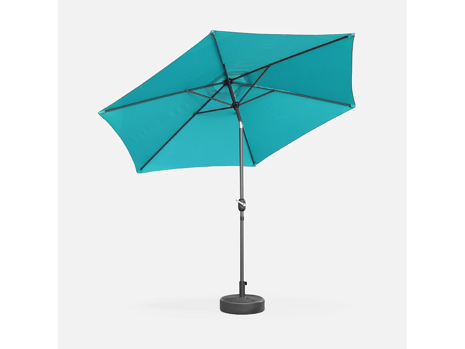 Parasol droit rond Ø300cm - Touquet Turquoise - mât central en aluminium orientable et manivelle d'ouverture