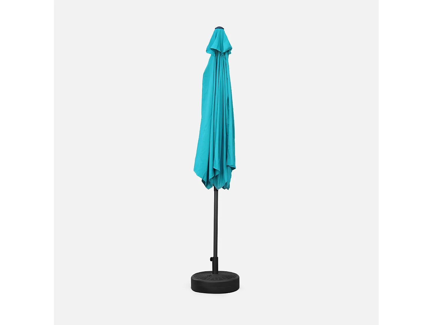 Parasol droit rond Ø300cm - Touquet Turquoise - mât central en aluminium orientable et manivelle d'ouverture