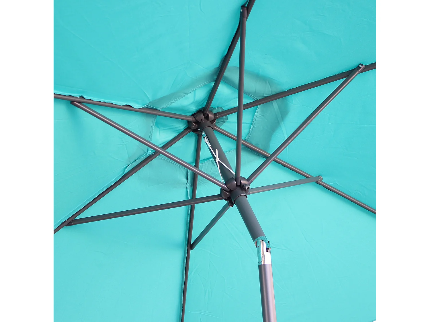 Parasol droit rond Ø300cm - Touquet Turquoise - mât central en aluminium orientable et manivelle d'ouverture
