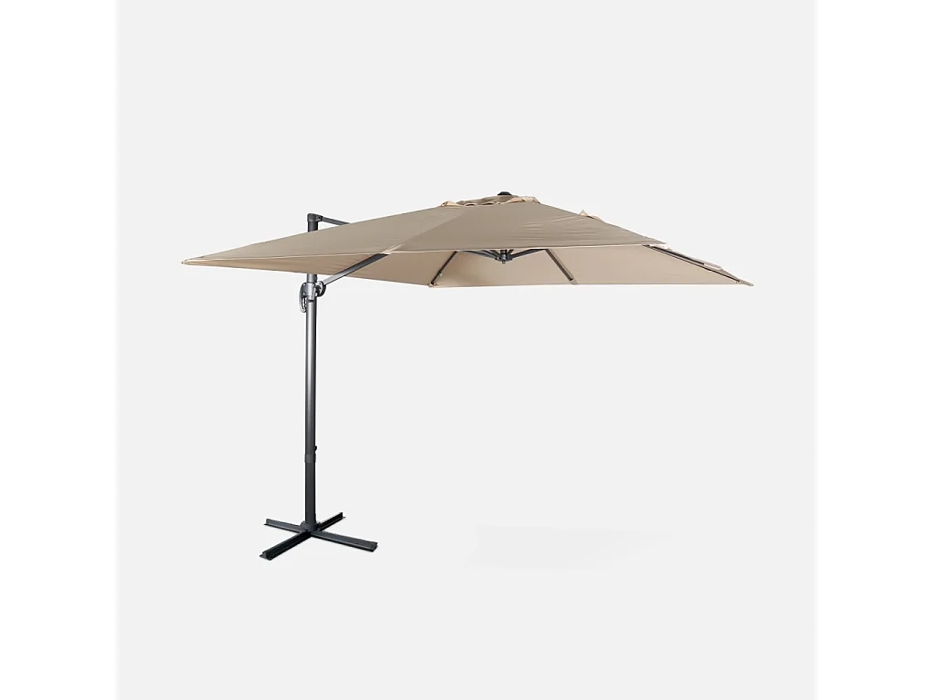 Parasol déporté carré 3x3m haut de gamme - Falgos - beige - Parasol excentré inclinable. rabattable et rotatif à 360°.
