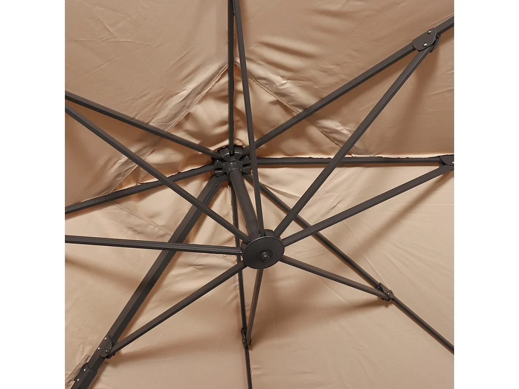 Parasol déporté carré 3x3m haut de gamme - Falgos - beige - Parasol excentré inclinable. rabattable et rotatif à 360°.