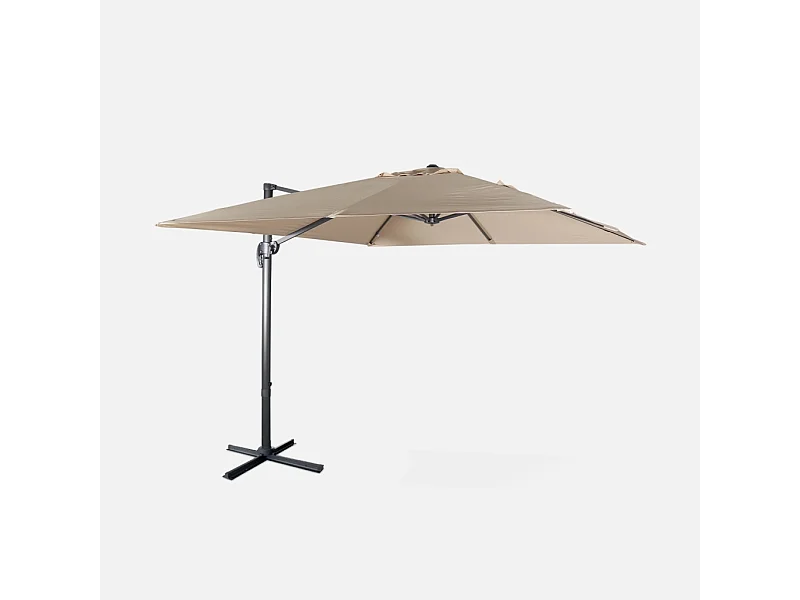 Parasol déporté carré 3x3m haut de gamme - Falgos - beige - Parasol excentré inclinable. rabattable et rotatif à 360°.