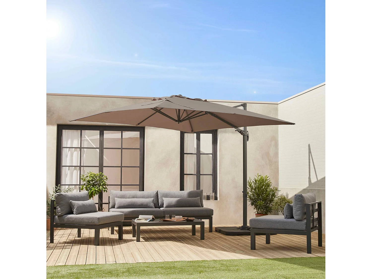 Ombrellone rettangolare decentrato in alluminio 3x3m, beige