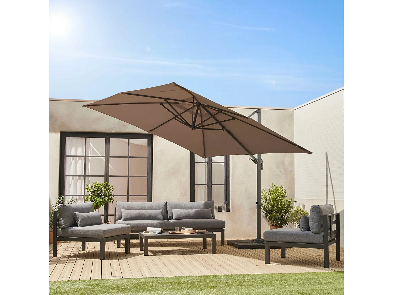 Ombrellone rettangolare decentrato in alluminio 3x3m, beige